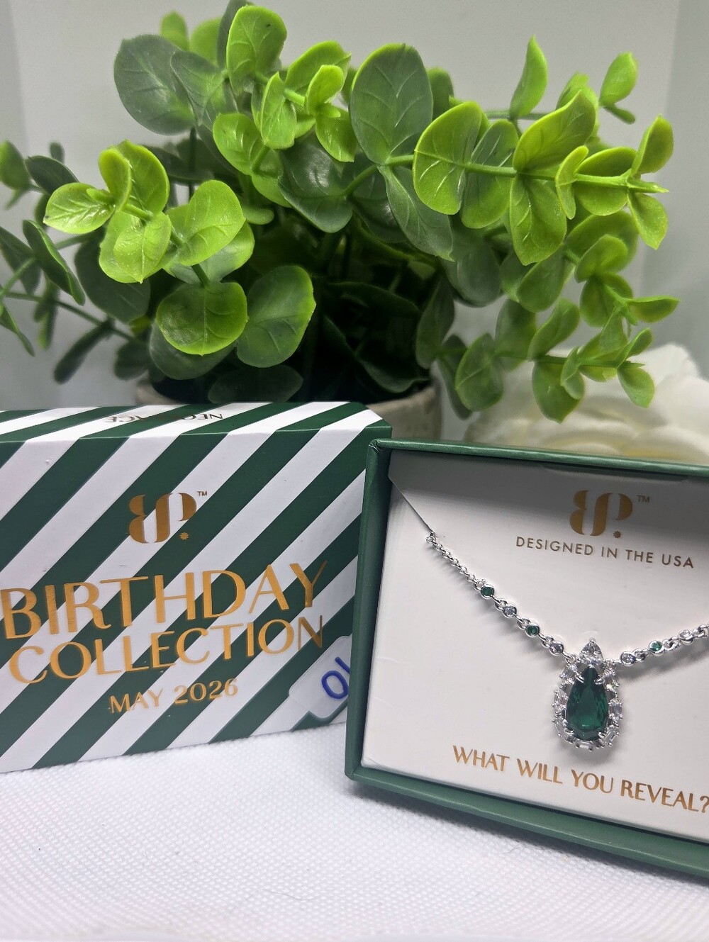 Birthday Collection Emerald Teardrop Necklace - Silver & Green